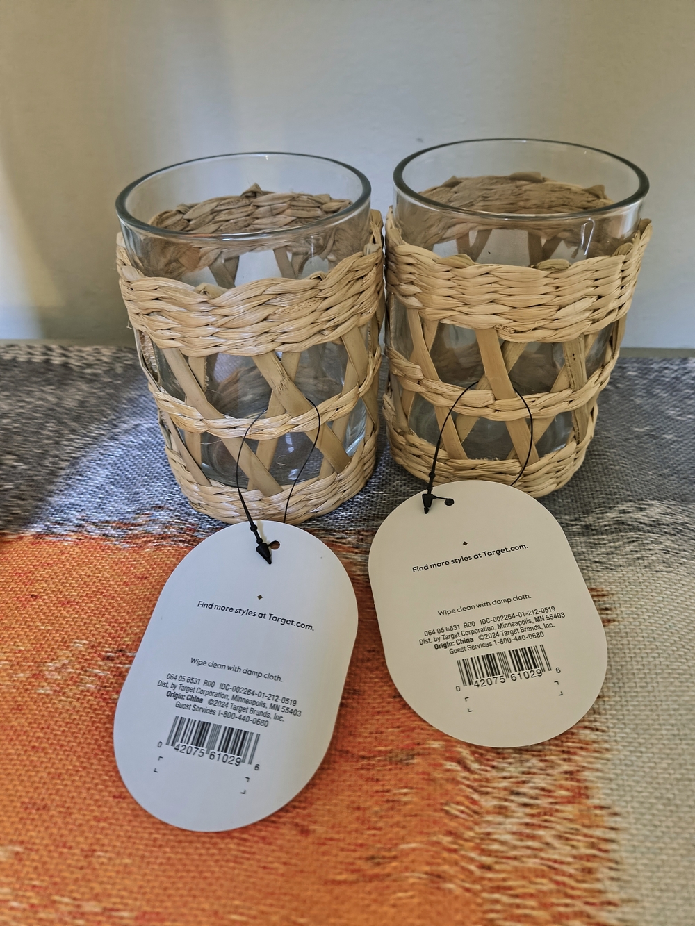 Set Of 2 Threshold Woven Rattan Glass Toothbrush Holders - Natural